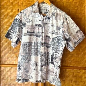 Bishop St. Black and White Tropical Hawaiian aloha hula girl Shirt xl